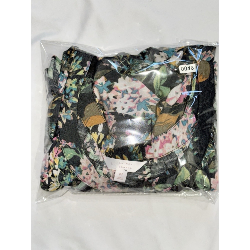 Lauren Conrad Womens Top Medium Floral Pleated Blouse Multicolor 3/4 Sleeve - Picture 10 of 10